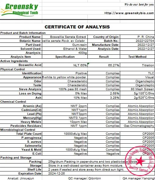 Boswellia Serrata Extract 65% Boswellic Acid Anti-Aging Antioxidant Pharmaceutical Chemical Plant Extract High Quality Plant Extract 100% Natural